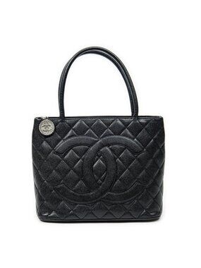 Chanel Timeless Medallion Tote Black Quilted Caviar Leather